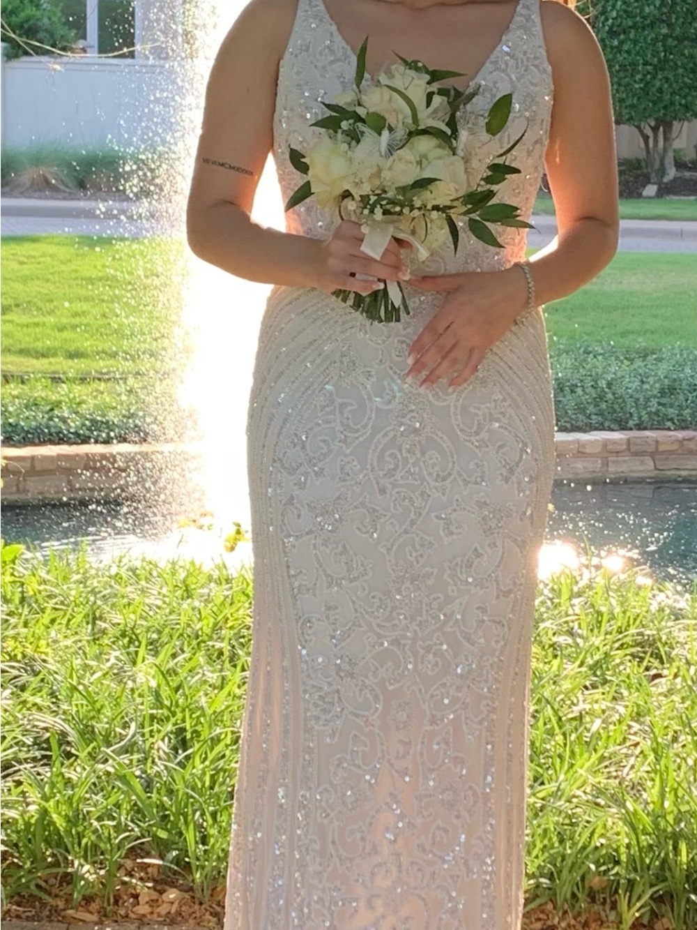 Sherri Hill White Beaded V-Neck Prom Gown - Picture 2 of 3